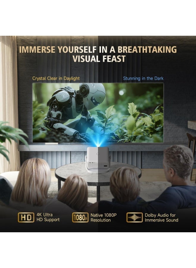 FlashHawk 【Native 1080P】Projector 4K Home Cinema - 600 ANSI Full HD Hightlight Smart Andriod Projector with WiFi 6 and Bluetooth, Support 4K, Portable Movie Projector, Auto Focus&Keystone Correction, 180° Rotatable, Compatible with Smartphone, TV Stick, Laptop, HDMI, USB - Image 4