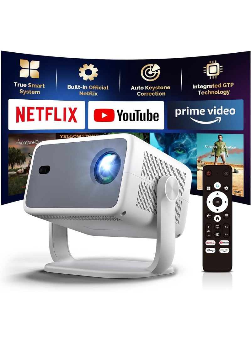 FlashHawk 【Native 1080P】Projector 4K Home Cinema - 600 ANSI Full HD Hightlight Smart Andriod Projector with WiFi 6 and Bluetooth, Support 4K, Portable Movie Projector, Auto Focus&Keystone Correction, 180° Rotatable, Compatible with Smartphone, TV Stick, Laptop, HDMI, USB - Image 1