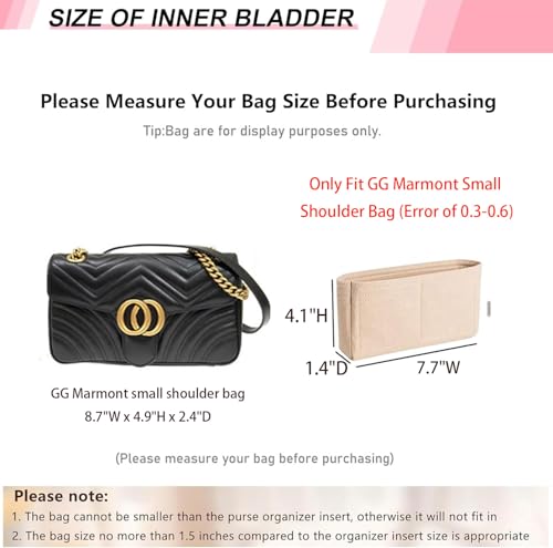 OAikor Felt Purse Organizer Insert Compatible with GG Marmont Small Matelasse Shoulder Handbag and More, Small Handbag Insert Liner Pouch for Women Inner Bladder Bag Storage Bag (Beige,S) - Image 2