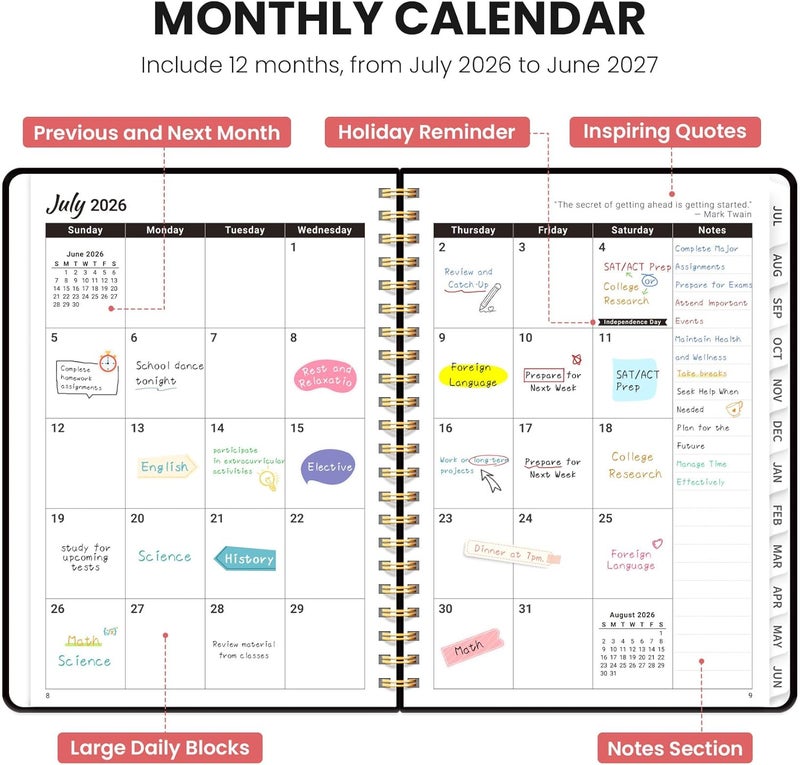 ZOTIA Planner 2026-2027, Monthly and Weekly Academic Planner July 2026 - June 2027, Hardcover Student Teacher Planning Agenda Calendar Book with Tabs, Perfect for Office School Supplies, A5 (6.3" x 8.5 - Image 2