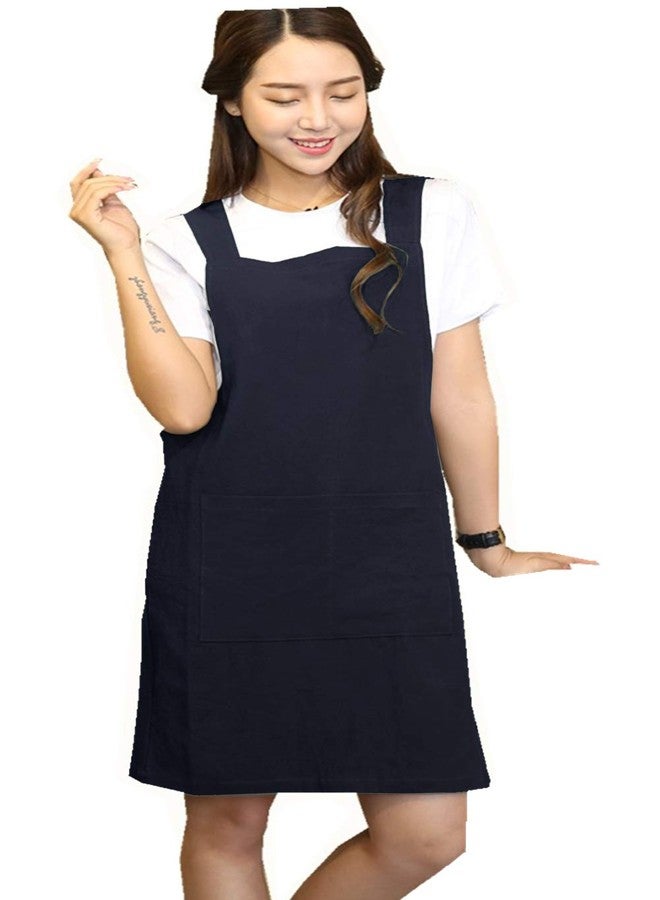 AOBBYBBS H Shoulder Straps Soft Cotton Linen Apron Solid Color Halter Cross Bandage Aprons Japan Style X Shape Kitchen Cooking Clothes Chef Summer Fit (Black) - Image 1