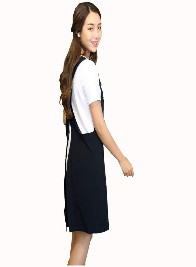 AOBBYBBS H Shoulder Straps Soft Cotton Linen Apron Solid Color Halter Cross Bandage Aprons Japan Style X Shape Kitchen Cooking Clothes Chef Summer Fit (Black) - Image 3
