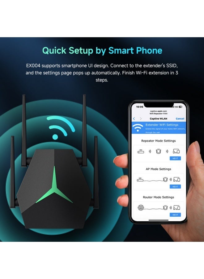 1200Mbps Dual Band WiFi Extender with USB-C, Gigabit Ethernet Ports, Wall-Mountable Repeater, 2.4GHz 5GHz Bands, Black - Image 5