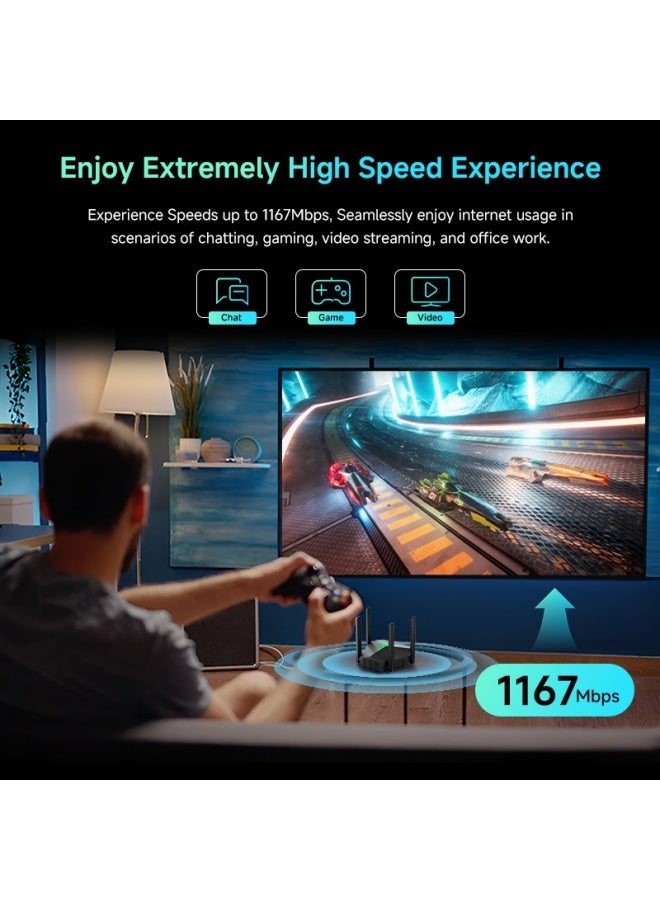 1200Mbps Dual Band WiFi Extender with USB-C, Gigabit Ethernet Ports, Wall-Mountable Repeater, 2.4GHz 5GHz Bands, Black - Image 3