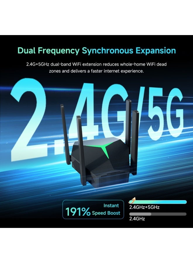 1200Mbps Dual Band WiFi Extender with USB-C, Gigabit Ethernet Ports, Wall-Mountable Repeater, 2.4GHz 5GHz Bands, Black - Image 4