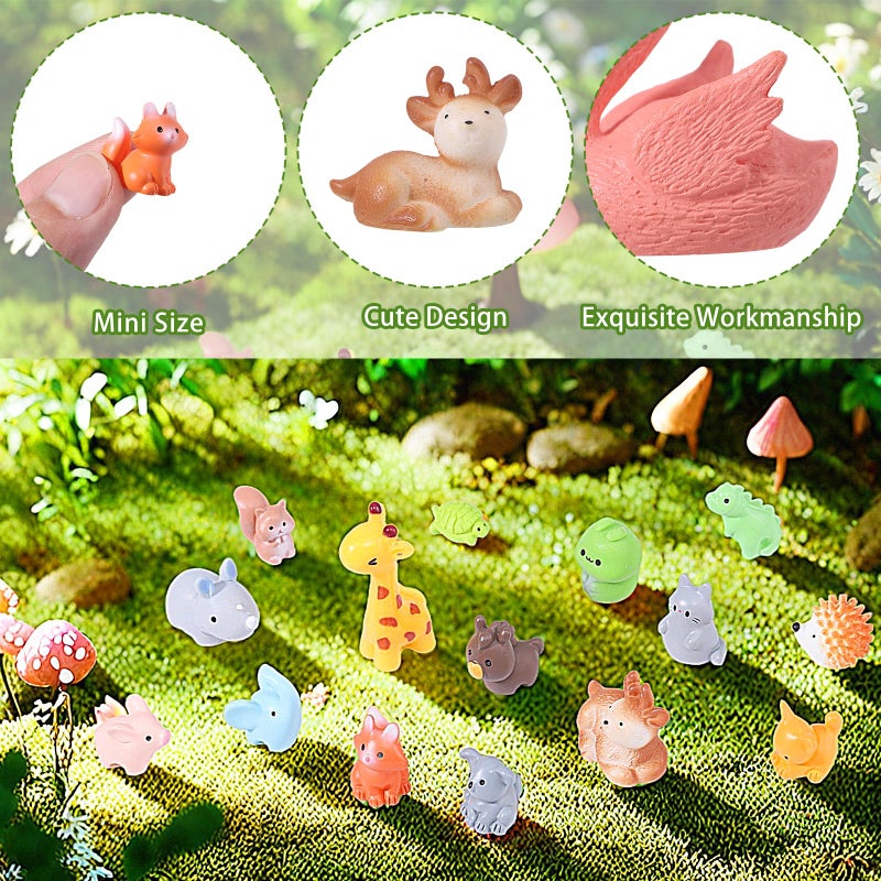 Prudiut 50 Pcs Mini Resin Animals Figures 50 Styles Tiny Resin Animal to Hide Little Animals Figures for Easter Basket Supplies Desk Pets Decor Fairy Garden Miniature Landscape Dollhouse Accessories - Image 3