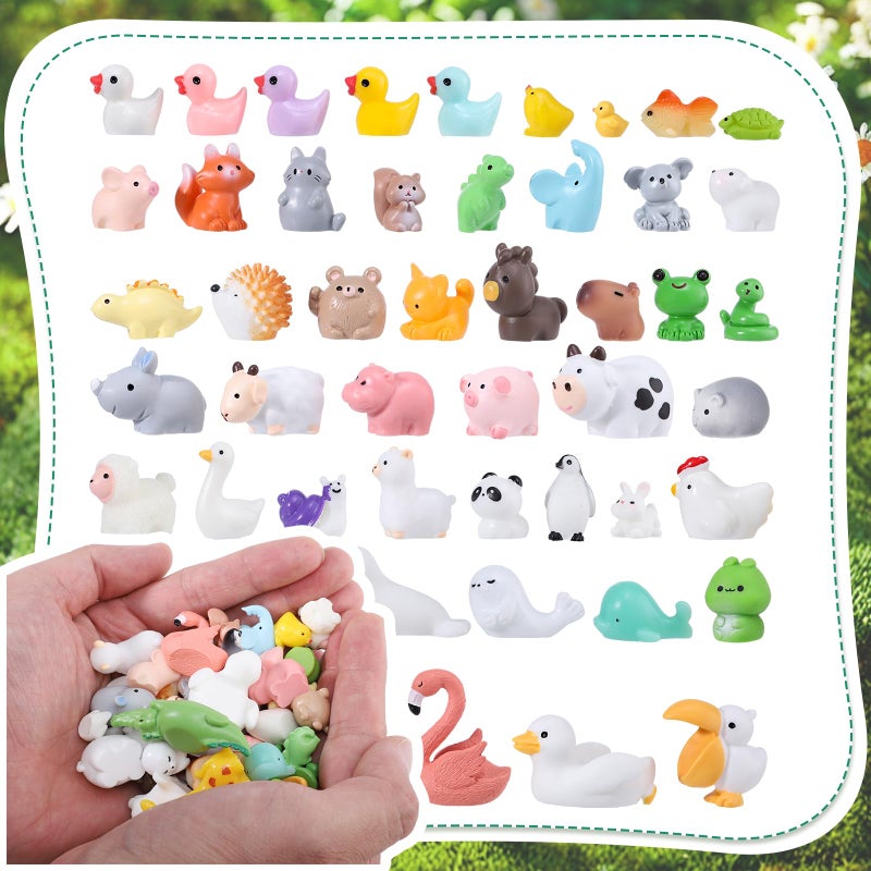 Prudiut 50 Pcs Mini Resin Animals Figures 50 Styles Tiny Resin Animal to Hide Little Animals Figures for Easter Basket Supplies Desk Pets Decor Fairy Garden Miniature Landscape Dollhouse Accessories - Image 2