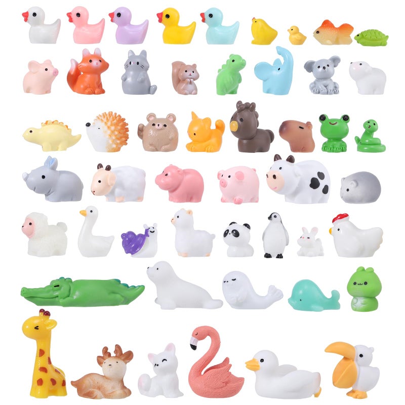 Prudiut 50 Pcs Mini Resin Animals Figures 50 Styles Tiny Resin Animal to Hide Little Animals Figures for Easter Basket Supplies Desk Pets Decor Fairy Garden Miniature Landscape Dollhouse Accessories - Image 1