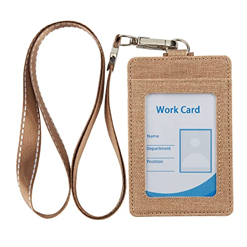 Cynure Faux Leather Vertical Badge Holder Lanyard ID Card Holder Case with 1 ID Window for School Office,Navy Blue - Image 1