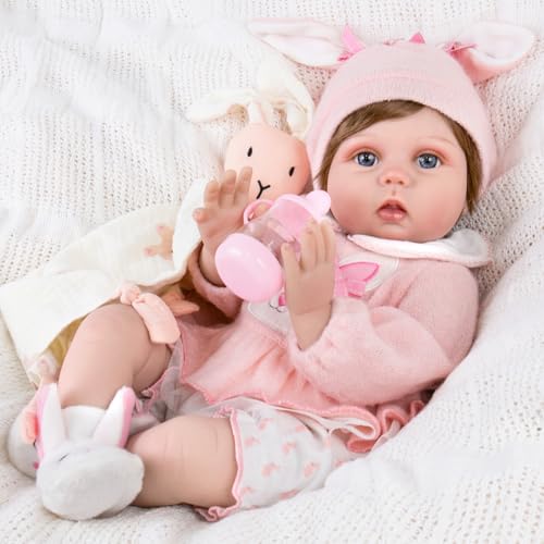 Aori Lifelike Reborn Baby Dolls  22 Inch Realistic Newborn Baby Girl  Soft Vinyl Reborn Toddler with Feeding Set  Pink Outfit Real Life Baby Doll for Kids 3 Toddlers  Collectors - Image 5