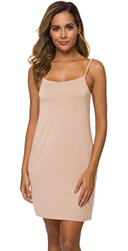 AUHEGN Women V Neck Nightwear Sleeveless Straight Dress Mini Short Slips(Nude, Small) - Image 2