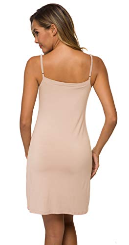 AUHEGN Women V Neck Nightwear Sleeveless Straight Dress Mini Short Slips(Nude, Small) - Image 4