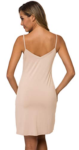 AUHEGN Women V Neck Nightwear Sleeveless Straight Dress Mini Short Slips(Nude, Small) - Image 5