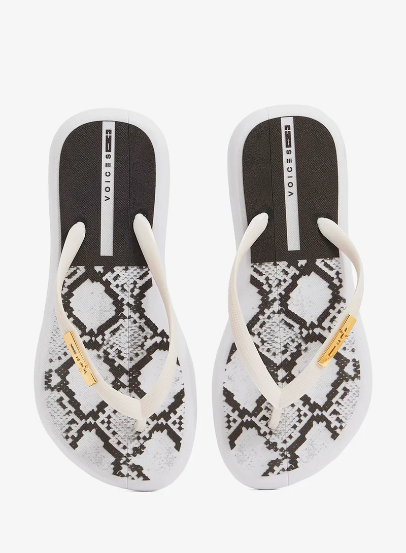 Voices White-Cobra-Off White- Gold Boat Animal  Women'S Flip Flops With Printed Sole Design And Matching Brand Design Strap - Black for Women | Best Price UAE