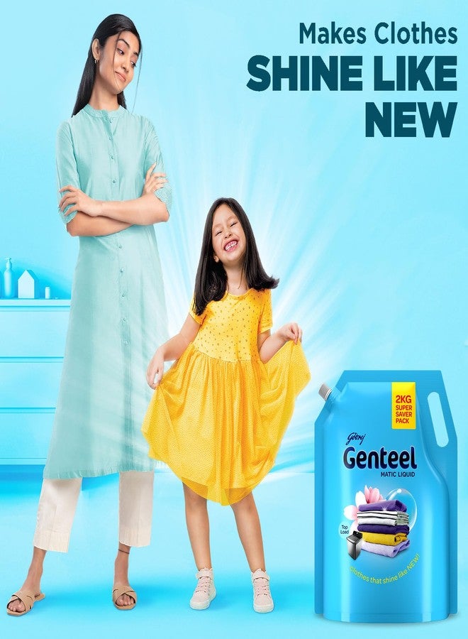 Genteel Matic Liquid Detergent Refill Pouch for Top load Washing - 2kg | No Soda Formula | with Added Fabric Conditioner - Image 2