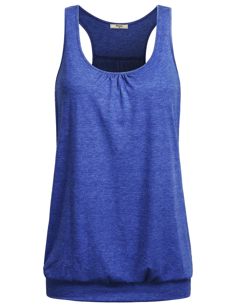Miusey Racerback Tank Tops for Women,Miusey Ladies Sleeveless Shirts Round Neck Relaxed Banded Bottom Running Cool Yoga Activewear Workout Loose Lightweight Flowy Rayon Athletic Relaxed Baggy Clothes Blue L - Image 1