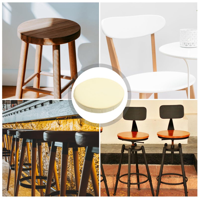 Beige Elastic Stool Cover Washable Fabric Stretch Protector 30cm Diameter For Home Kitchen Dining - Image 4