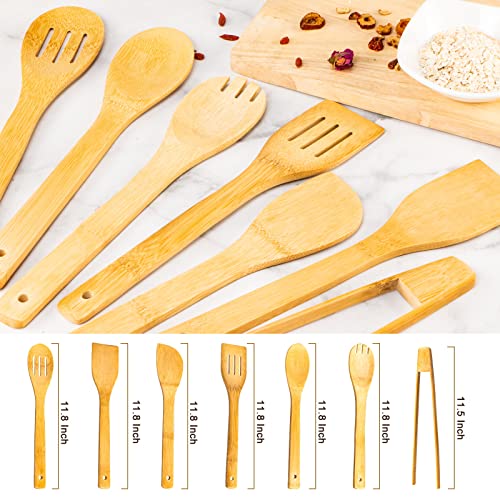 Eisinly Wooden Spoons for Cooking 7-Piece, Kitchen Nonstick Bamboo Cooking Utensils Set, Healthy Bamboo Wooden Spatula Spoon for Cooking - Image 2