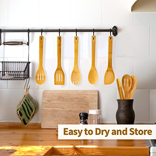 Eisinly Wooden Spoons for Cooking 7-Piece, Kitchen Nonstick Bamboo Cooking Utensils Set, Healthy Bamboo Wooden Spatula Spoon for Cooking - Image 5