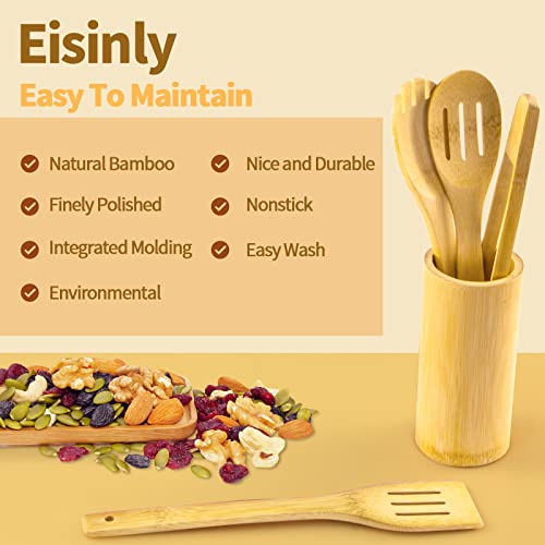 Eisinly Wooden Spoons for Cooking 7-Piece, Kitchen Nonstick Bamboo Cooking Utensils Set, Healthy Bamboo Wooden Spatula Spoon for Cooking - Image 4