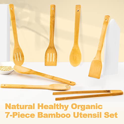 Eisinly Wooden Spoons for Cooking 7-Piece, Kitchen Nonstick Bamboo Cooking Utensils Set, Healthy Bamboo Wooden Spatula Spoon for Cooking - Image 3