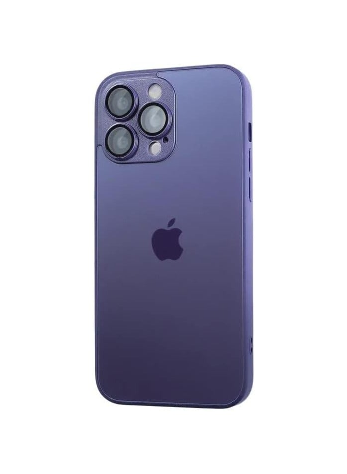 Compatible with iPhone 15 Pro maxCase[Full Camera Protection] Premium Matte Glass Shockproof Protective Phone Case Cover (Dark Purple)