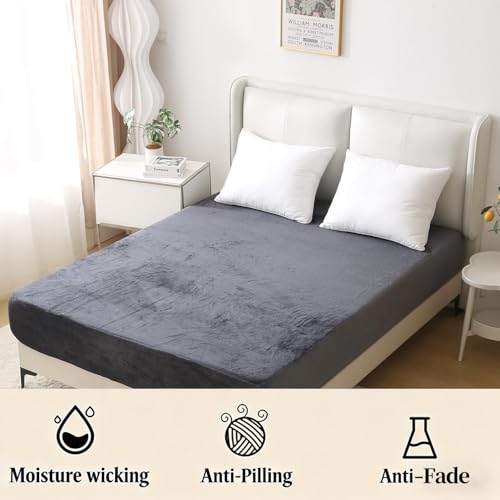 Nokolulu King Velvet Fleece Fitted Sheet Only - Ultra Soft Fuzzy Fluffy Plush Flannel Bottom Sheet - 16" Extra Deep Pocket - Cozy Skin-Friendly All Season Bedding (Dark Grey, 78"x80") - Image 5