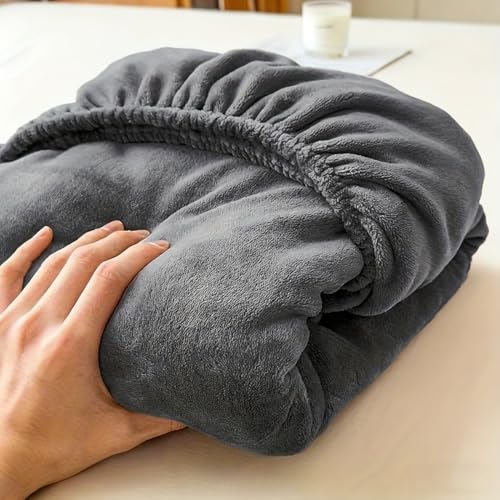 Nokolulu King Velvet Fleece Fitted Sheet Only - Ultra Soft Fuzzy Fluffy Plush Flannel Bottom Sheet - 16" Extra Deep Pocket - Cozy Skin-Friendly All Season Bedding (Dark Grey, 78"x80") - Image 3
