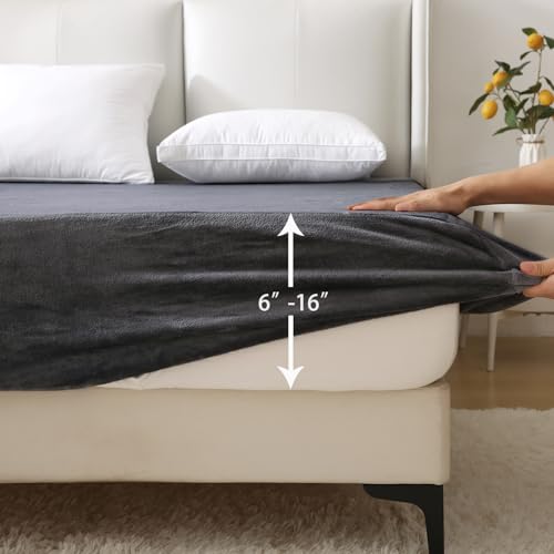 Nokolulu King Velvet Fleece Fitted Sheet Only - Ultra Soft Fuzzy Fluffy Plush Flannel Bottom Sheet - 16" Extra Deep Pocket - Cozy Skin-Friendly All Season Bedding (Dark Grey, 78"x80") - Image 4