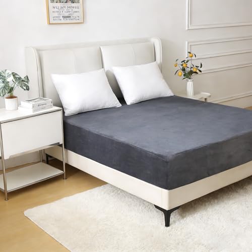 Nokolulu King Velvet Fleece Fitted Sheet Only - Ultra Soft Fuzzy Fluffy Plush Flannel Bottom Sheet - 16" Extra Deep Pocket - Cozy Skin-Friendly All Season Bedding (Dark Grey, 78"x80") - Image 1