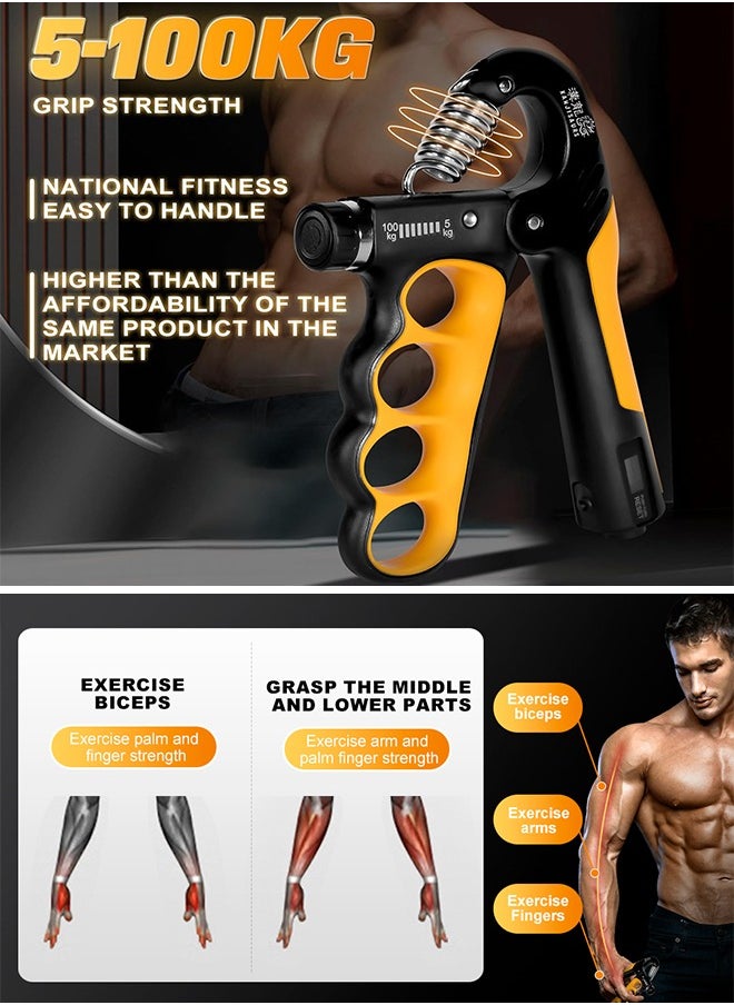 Grip Strength Trainer, Adjustable Resistance 11-220 Ibs Forearm Exerciser, the Five Fingers Grip Strength Trainer with Digital Counter, Hand Grips Strengthener.
