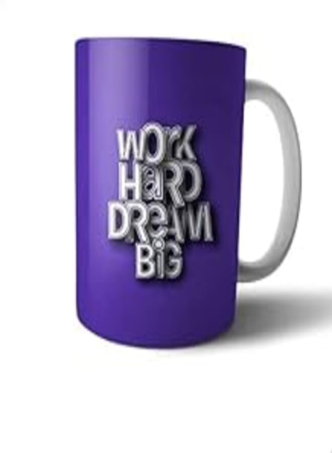 OR Ceramic Work Hard Dream Big Print Mug - Blue and White