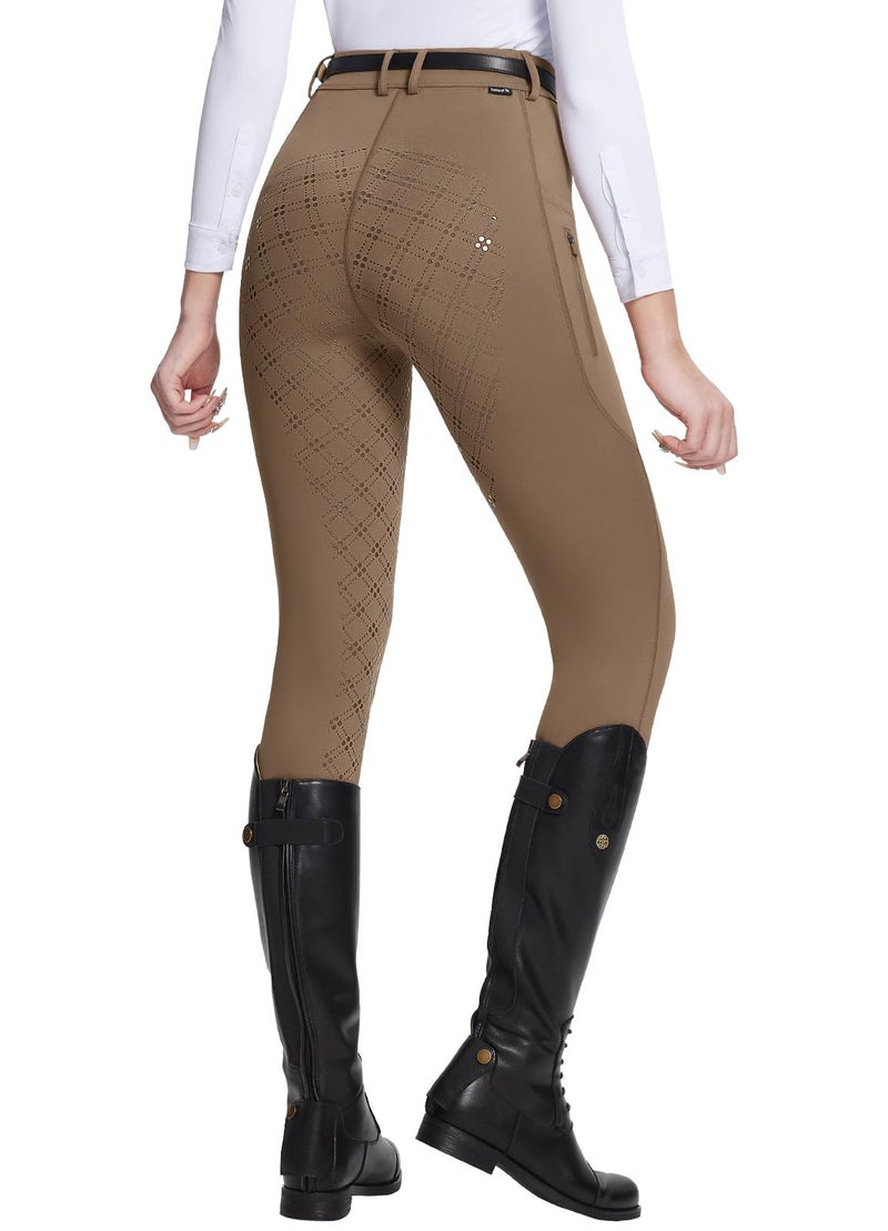 baleaf Womens Horse Riding Pants Equestrian Full Seat Breeches Horseback Tights Silicone Zipped Pocket Brown S - Image 1