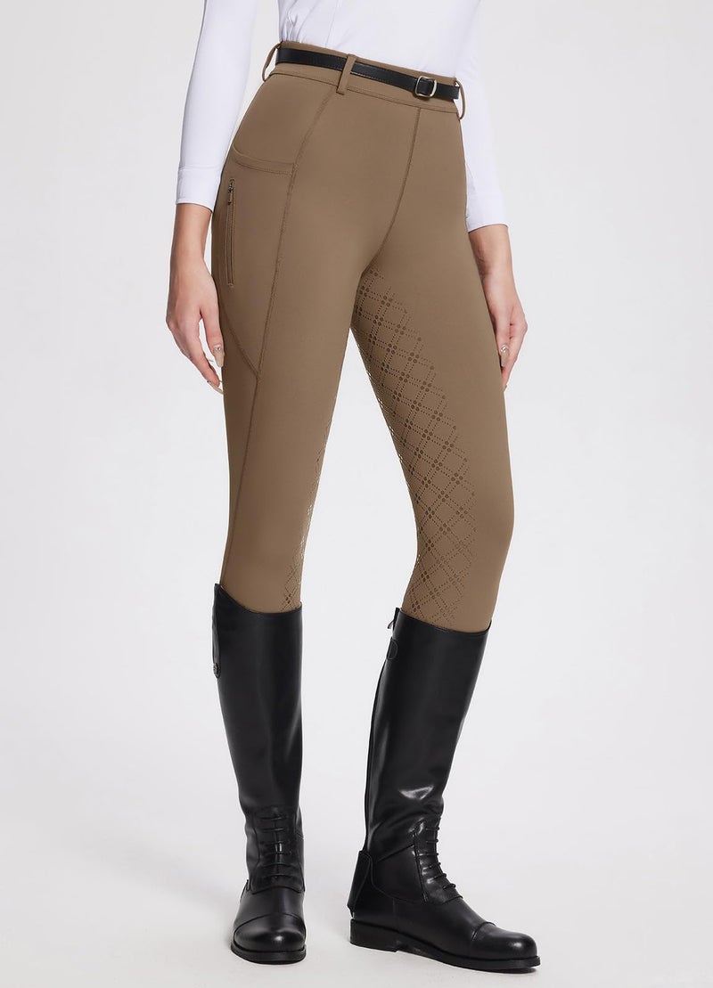 baleaf Womens Horse Riding Pants Equestrian Full Seat Breeches Horseback Tights Silicone Zipped Pocket Brown S - Image 2