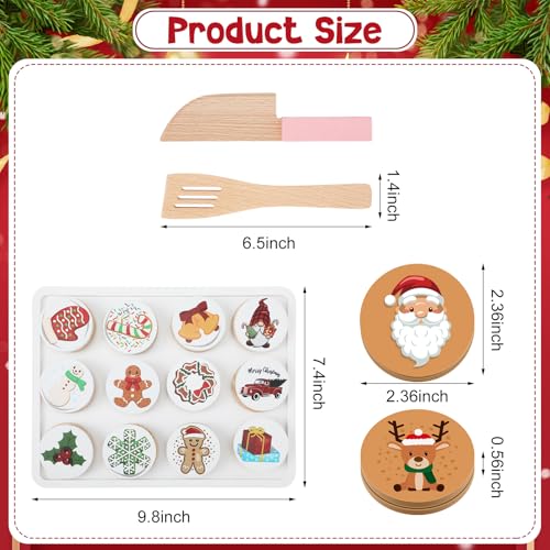 Soaoo 2 Sets Christmas Slice and Bake Wooden Cookie Play Food Set Gift for Kids Pretend Cookies and Baking Sheet Wooden Play Food Set Baking for Kids - Image 5