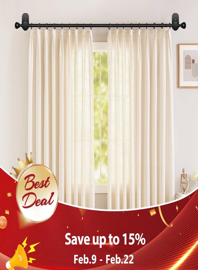 USFOOK Curtain Rods No Drilling 32 to 58 in, USFOOK 5/8 Inch No Drill Curtain Rods for Windows with 3M Adhesive Brackets, Renter Friendly Curtains Pole with Black Round Finials - Image 2