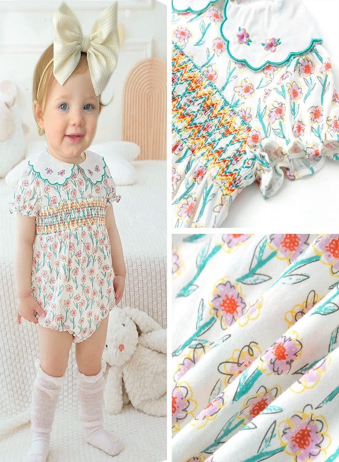 Simplee kids رومبير سيمبلي كيدز للبنات الصغيرات، رومبير مطرز، رومبير بأكمام قصيرة منفوخة، ملابس صيفية للبنات الصغيرات، رومبير بنقشة زهور وردية، مقاس 12 شهرًا - Image 3