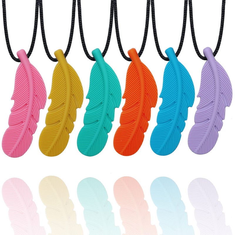 Chew Necklaces for Sensory Adult and Kids Silicone Feather Chewy Necklace for Autism ADHD Chewing Oral Motor Therapy Tools for Mild Chewers