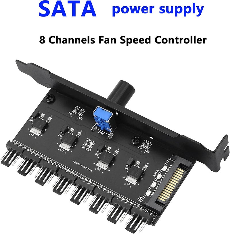 SinLoon PC 8 Channels Fan Hub Knob Cooling Fan Speed Controller for CPU Case HDD VGA PWM Fan PCI Bracket 12V Fan Control SATA Interface Power Supply SATA 1Knob - Image 2