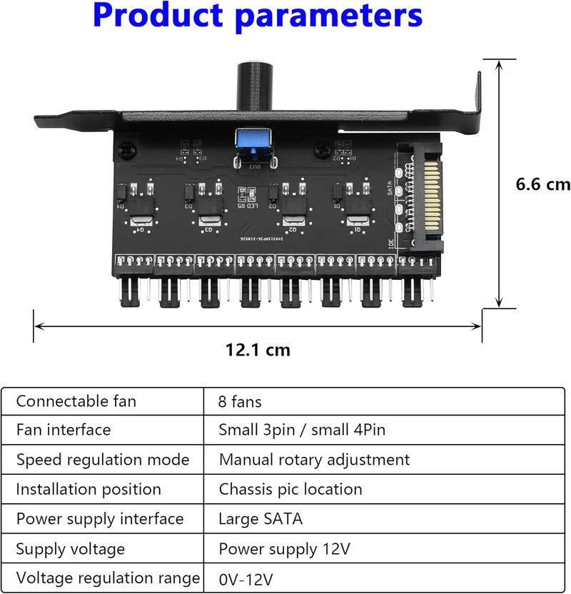 SinLoon PC 8 Channels Fan Hub Knob Cooling Fan Speed Controller for CPU Case HDD VGA PWM Fan PCI Bracket 12V Fan Control SATA Interface Power Supply SATA 1Knob - Image 3
