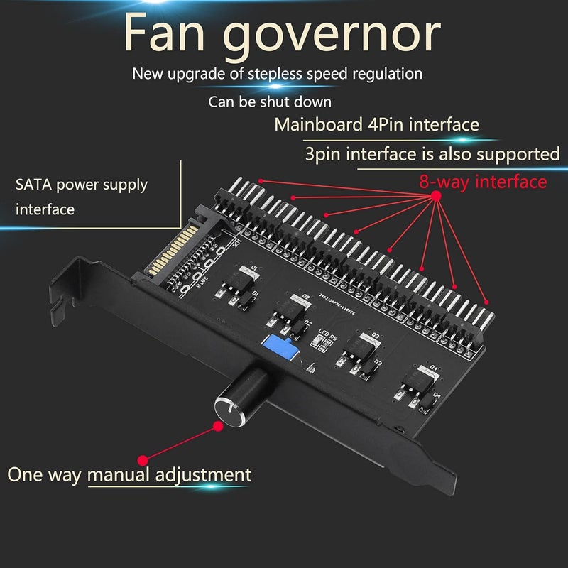 SinLoon PC 8 Channels Fan Hub Knob Cooling Fan Speed Controller for CPU Case HDD VGA PWM Fan PCI Bracket 12V Fan Control SATA Interface Power Supply SATA 1Knob - Image 5