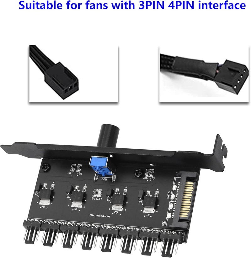 SinLoon PC 8 Channels Fan Hub Knob Cooling Fan Speed Controller for CPU Case HDD VGA PWM Fan PCI Bracket 12V Fan Control SATA Interface Power Supply SATA 1Knob - Image 4