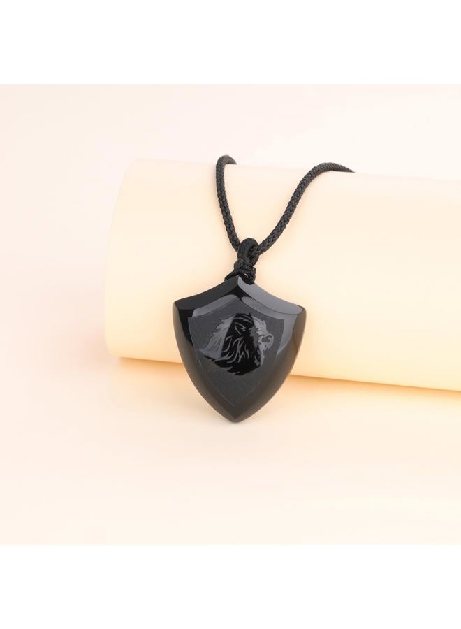 COAI Lion Head Obsidian Shield of Faith Pendant, Men's Black Obsidian Necklace, 44-64 cm Nylon Lanyard, All Seasons, 180 Day Warranty - Image 3