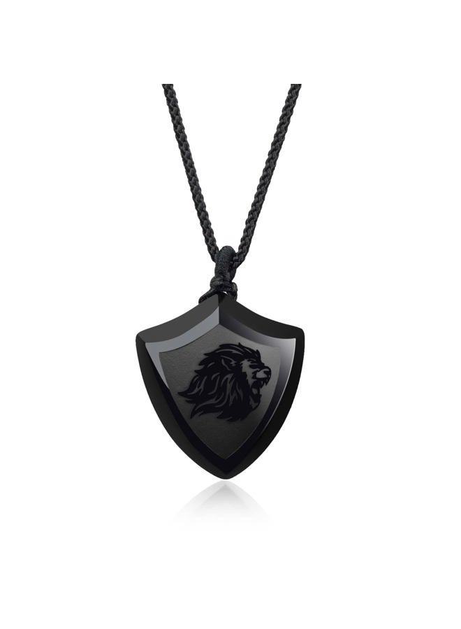 COAI Lion Head Obsidian Shield of Faith Pendant, Men's Black Obsidian Necklace, 44-64 cm Nylon Lanyard, All Seasons, 180 Day Warranty - Image 1
