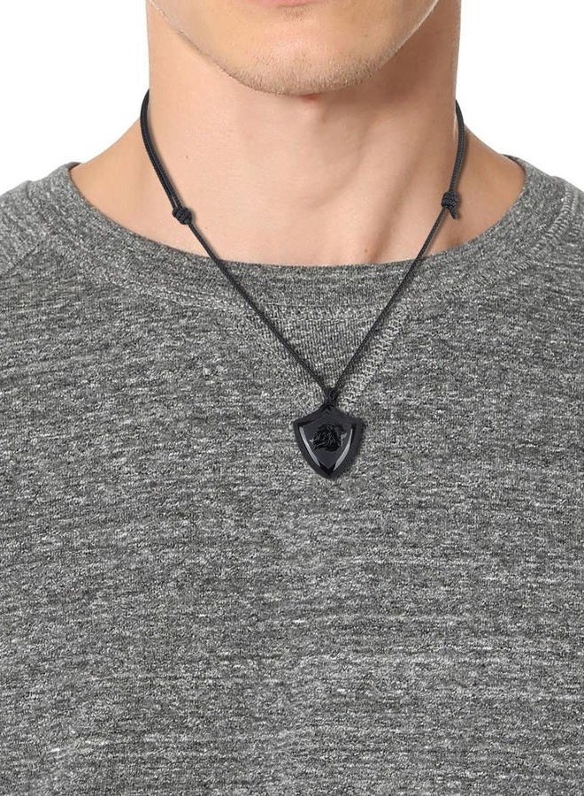 COAI Lion Head Obsidian Shield of Faith Pendant, Men's Black Obsidian Necklace, 44-64 cm Nylon Lanyard, All Seasons, 180 Day Warranty - Image 2