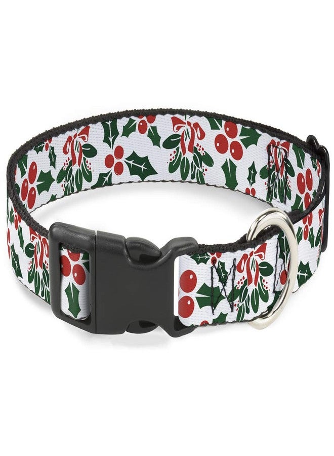 Buckle Down Buckle-Down 15-26" Holly & Mistletoe Plastic Clip Collar, Large - Image 1