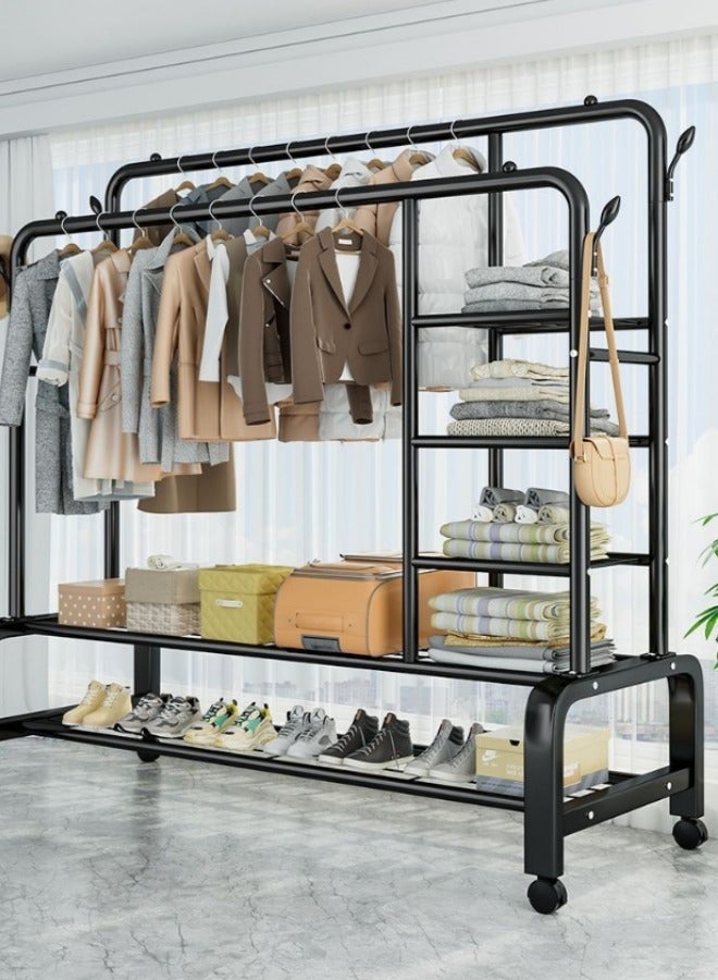 Shuer Metal Hanger Organizer And Black Hanger On Wheels 130x54x150 cm With Side Shelves - Image 4