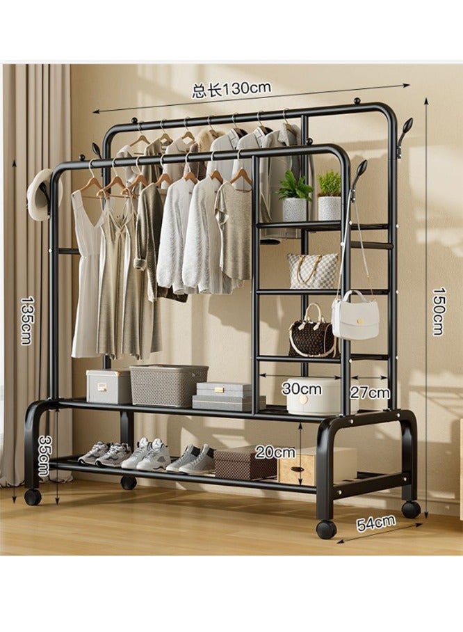 Shuer Metal Hanger Organizer And Black Hanger On Wheels 130x54x150 cm With Side Shelves - Image 3