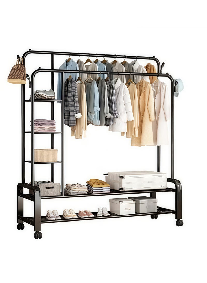 Shuer Metal Hanger Organizer And Black Hanger On Wheels 130x54x150 cm With Side Shelves - Image 2