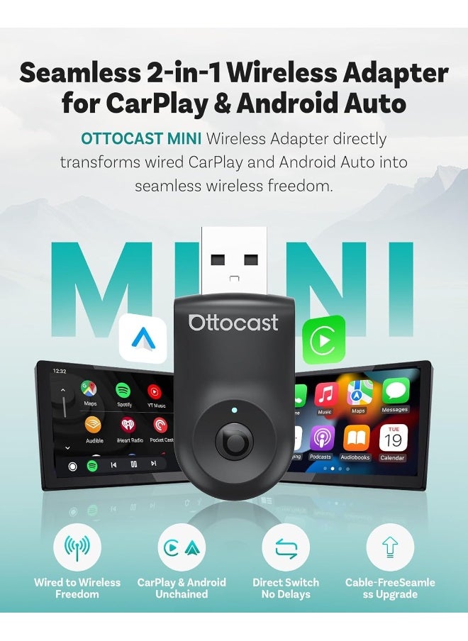Ottocast OTTOCAST Mini 2025 Wireless CarPlay & Android Auto 2-in-1 Adapter  - Image 2